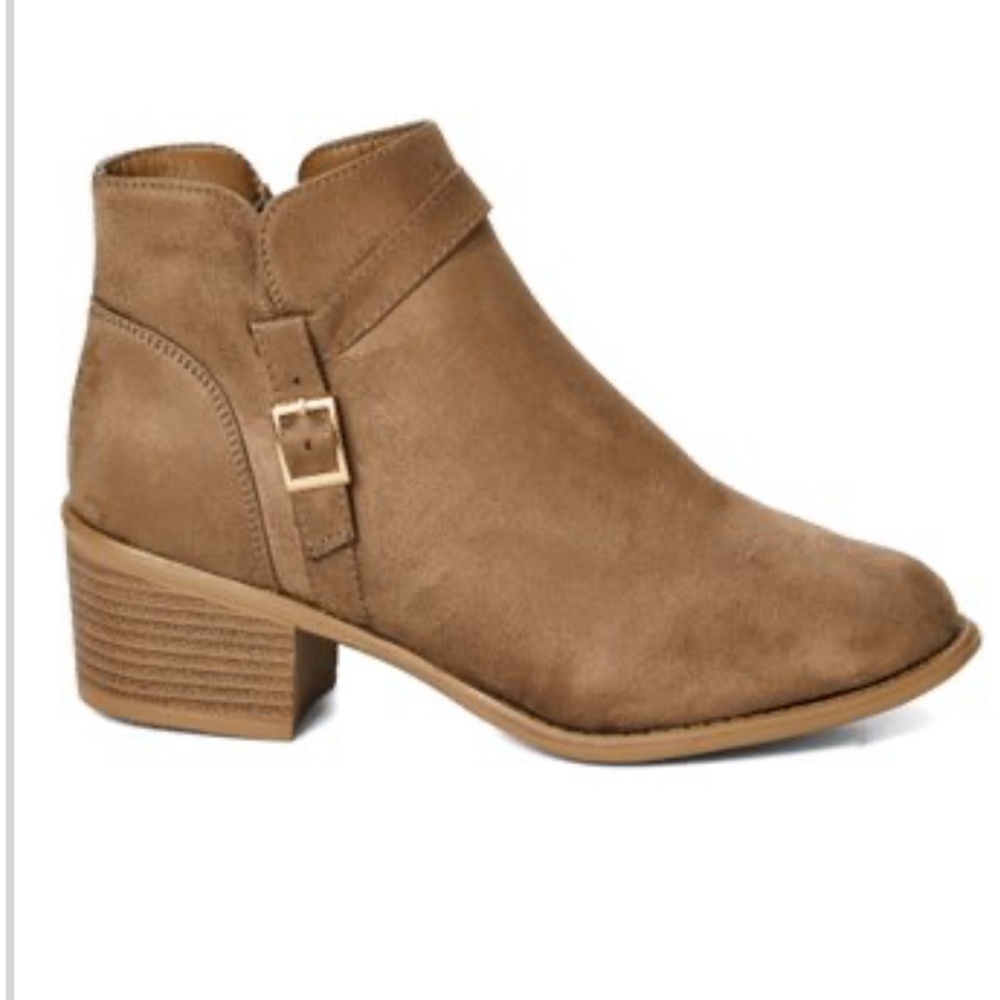 Beautiful taupe colored buckled booties